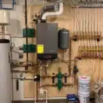 Residential boiler with a visible pressure gauge