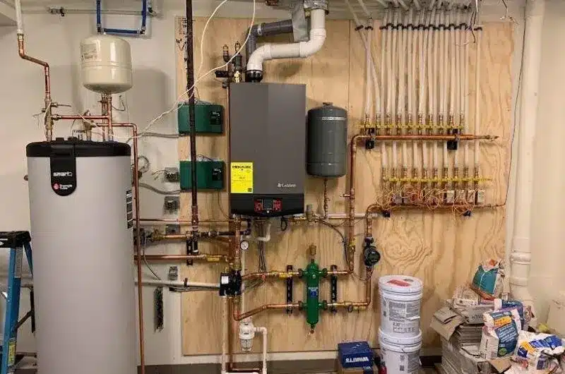 Residential boiler with a visible pressure gauge